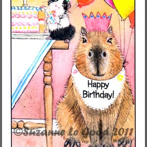 Grand COCHON D’INDE et CAPYBARA peinture Art Petit et Grand fait à la main Carte d’anniversaire par l’artiste anglaise Suzanne Le Good