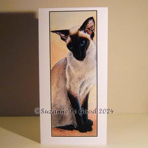 Grote Siamese kat sealpoint kunst schilderij groeten of verjaardagskaart stijl handgemaakte kaart door Engelse kunstenaar Suzanne Le Good