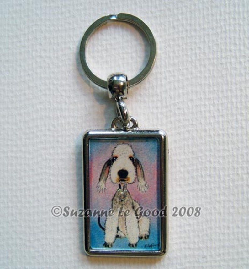 Bedlington Terrier dog art Keyring/handbag charm with print from original painting by Suzanne Le Good image 1