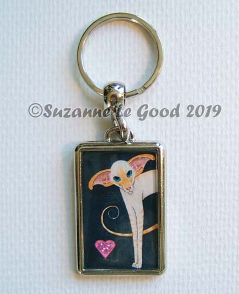 SIAMESE CAT Keyring/handbag charm with print from original painting glittery sparkly heart by Suzanne Le Good image 2