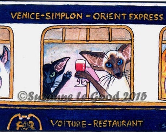 SIAMESE & ORIENTAL CAT art aceo Limited Edition mounted print from original painting by Suzanne Le Good