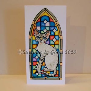 Devon Rex Cat arte pintura saludos cumpleaños todas las ocasiones tarjeta diseño original de la artista inglesa Suzanne Le Good