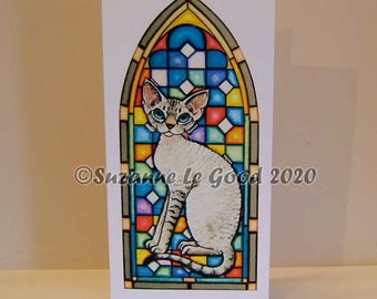 Devon Rex Cat art painting greetings birthday all occasions card original design by English artist Suzanne Le Good