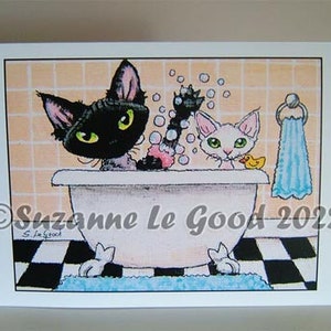Devon Rex Kunst Malerei Grußkarte original Design, schwarzer Rauch, weiß, Meep, handgemachte Karte der Künstlerin Suzanne Le Good