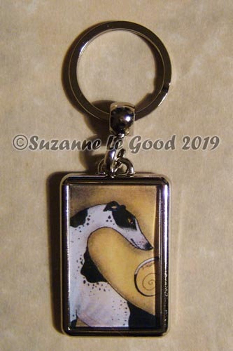 Greyhound Dog black and white hound Keyring keychain handbag charm with print from original painting by Suzanne Le Good image 2