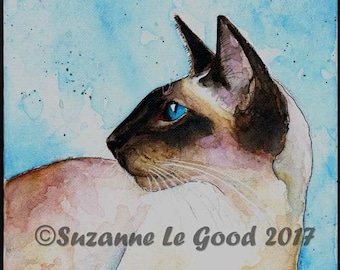 Large SEALPOINT SIAMESE CAT Limited Edition print from original watercolour painting on canvas by Suzanne Le Good