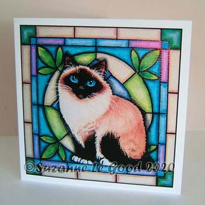 Birmaan kunst schilderij verjaardag wenskaarten glasraam stijl origineel ontwerp van de Engelse kunstenaar Suzanne Le Good