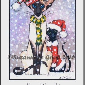8 Mixed Siamese and Oriental Cat art painting Christmas cards holiday by Suzanne Le Good image 3