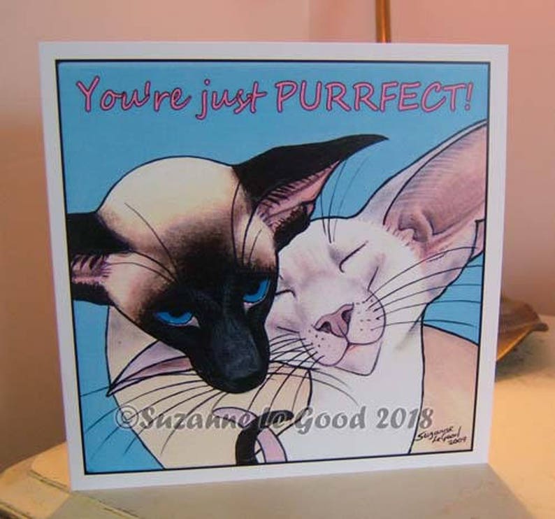 Siamese Cat art painting Valentine's card sealpoint lilacpoint from original painting by English artist Suzanne Le Good image 1