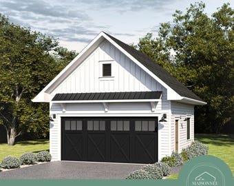 20x20 Garage Plans, 2 Car Detached Garage, Modern Farmhouse Design, Workshop Blueprint, Instant PDF Download