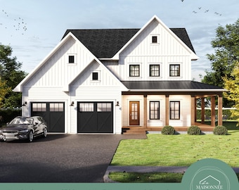 House Plan 44'x54' Modern Farmhouse Plan 2788 Sq Ft 4 Bedroom House Plan 3.5 Bath Farmhouse Floor Plan Home Blueprint PDF Download