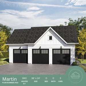 Garage Plan 36&#39;x24&#39; Garage Plan 36x24 Garage Plan Three Car Detached Garage Plan Garage Triple Garage Plan Instant PDF Download