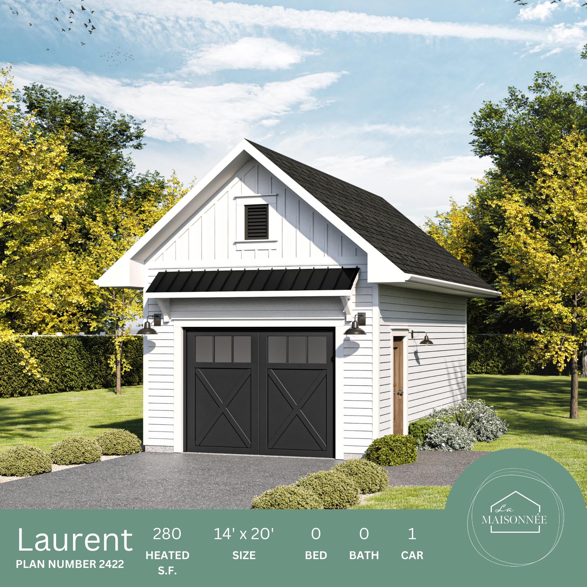 14x20 Garage Plans, 1 Car Detached Garage, Modern Farmhouse Design