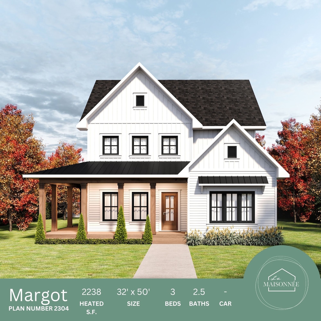 House Plan 32'x50' Modern Farmhouse Plan 2238 Sq Ft 3 Bedroom House ...