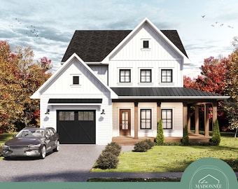 House Plan 34'x54' Modern Farmhouse Plan 2257 Sq Ft 3 Bedroom House Plan 2.5 Bath Farmhouse Floor Plan Home Blueprint PDF Download