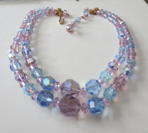 Vintage Faceted Crystal Beads Necklace, Pastel Co… - image 1