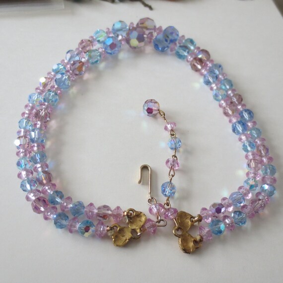Vintage Faceted Crystal Beads Necklace, Pastel Co… - image 3