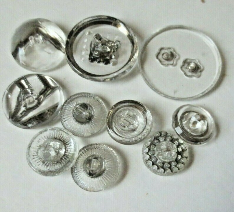 10 Lot Vintage Glass ButtonsAntique Clear Glass Buttons Etsy