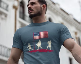 March of the Free T-Shirt - Unisex Softstyle Tee for Outdoor Lovers, American Flag, Casual Wear, Memorial Day, Independence Day, Gift