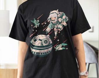 Maglietta unisex in cotone pesante Celestial Drift Space Adventure v3 - Anime, maglietta da astronauta, abbigliamento casual, regalo per gli amanti dello spazio, abbigliamento quotidiano