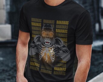YELLOW Raging Gorilla Banana Heart Tee, Monkey Lover Shirt, Jungle Animal Graphic Top, Primate Gift, Ape T-Shirt