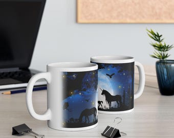 Taza de cerámica de unicornio encantadora / Regalo mágico para amantes de los unicornios, bebidas reconfortantes, decoración de fantasía, cumpleaños, regalo navideño