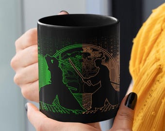 Samurai Spirit Fight Black Mug, Japanese Warrior Coffee Cup, Martial Arts Tea Mug, Asian Culture Gift, Ninja Battle Ceramic Mug