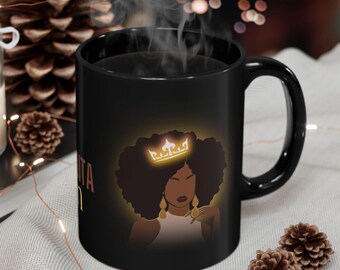 Petty Queen Mug BW - Empowering Coffee Cup for Queens, Gift for Her, Inspirational Mug, Black Woman Art, Birthday, Self-Care