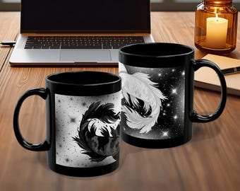 Mug, Ying Yang Koi Fish Design, Tea Cup, Coffee Mug, Ceramic Drinkware, Home Office Gift, Zen Decor