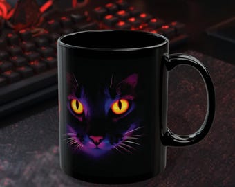 Tazza personalizzata a forma di gatto: occhi al neon, nome personalizzato