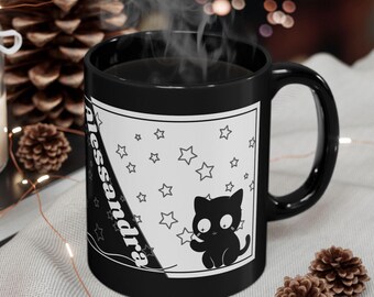 Black Cat Name Personalized Mug | Black Ceramic Coffee Cup
