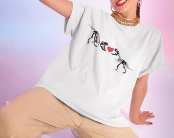 Dinosaur Love Unisex Softstyle T-Shirt, Roaring Trex Skeletons Tee, Heart Graphic Shirt, Jurassic Park Fan Gift, Cute Dino Couple Top