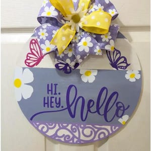 Spring Front Door Decor, Hello Sign for Front Door, Rustic Round Wood Wreaths, Wall Hanging, Handmade, Door Hanger, Hello Spring Wreath,