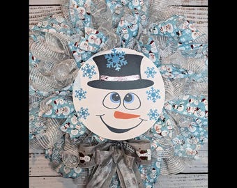 Handmade Snowman Christmas Wreath - Holiday Door Hanger