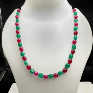 Handmade Emerald and Ruby Beaded Necklace, Adjustable, 23 inch
