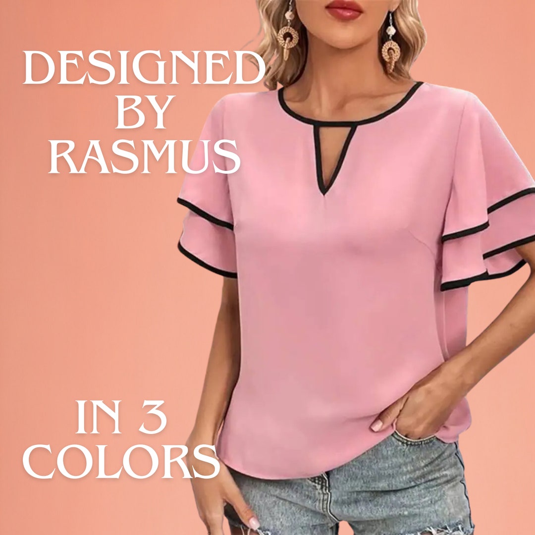 Women's Light Blue Ruffle Collar Shirt | Elegant Formal & Casual Top with Long Sleeves
