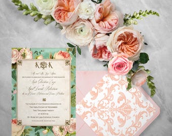 DIY Classic Floral Garden Wedding Invitation Template Suite.
