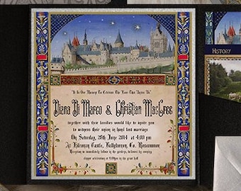 Medieval Castle Wedding Invitation Set, Illuminated Manuscript Style