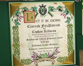 Celtic Gaelic Wedding Invitation with place for family crests-medieval handfast or reenactment style