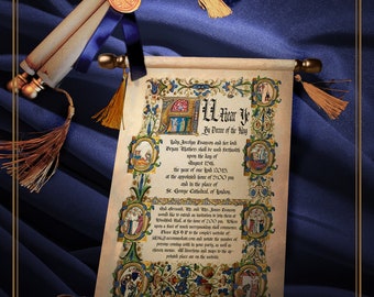 Medieval Wedding Invitation Scroll-rolled with scroll rods