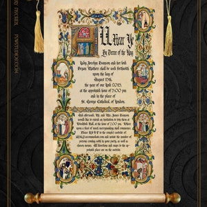 Medieval Wedding Invitation Scroll-rolled with scroll rods image 3