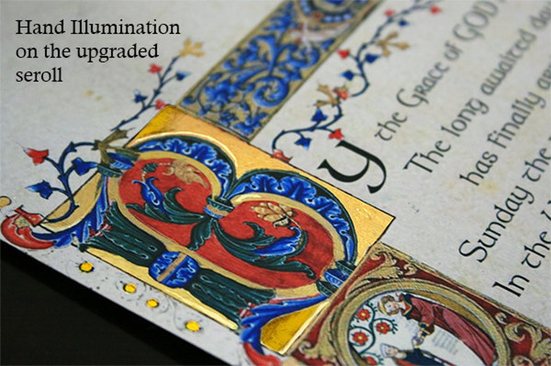 Medieval Wedding Invitation Scroll-rolled with scroll rods image 7