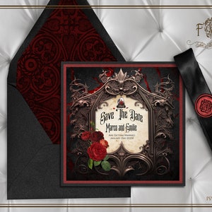Carta a tema Gothic Fantasy Dark Beauty and the Beast SAVE THE DATE