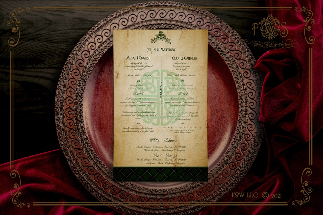 Special Occasions Menu in Bi-lingual Format. Scottish Gaelic Style ...