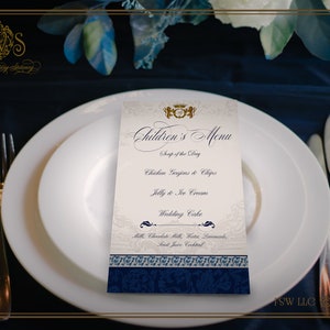 Menu na przyjęcie weselne dla dzieci w stylu Royal Regency lub na urodziny i specjalne okazje