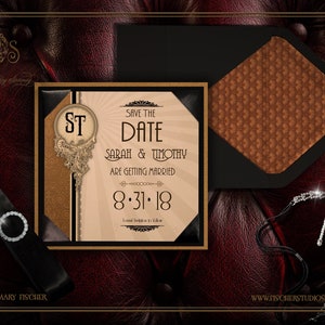 Great Gatsby Hochzeit SAVE THE DATE Panel Karte mit benutzerdefinierten eEnvelope Liner