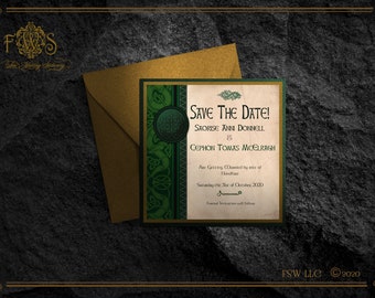 Viking Nordic Wedding SAVE THE DATE card  With Custom envelope liner