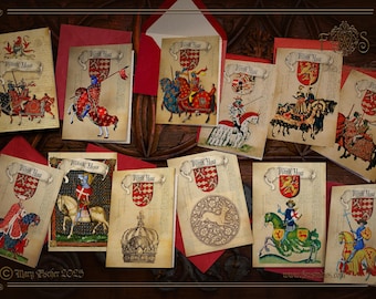 25 bulk pack Medieval Jousting Knights Thank You Note Cards or small wedding favors