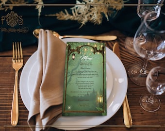 Printed Enchanted Wood Fantasy Style Garden Party or Reception And Dinner Party Menu Packs