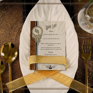 Gedruckte Great Gatsby inspirierte 20er Jahre Party oder Empfang Weinkarte Packs